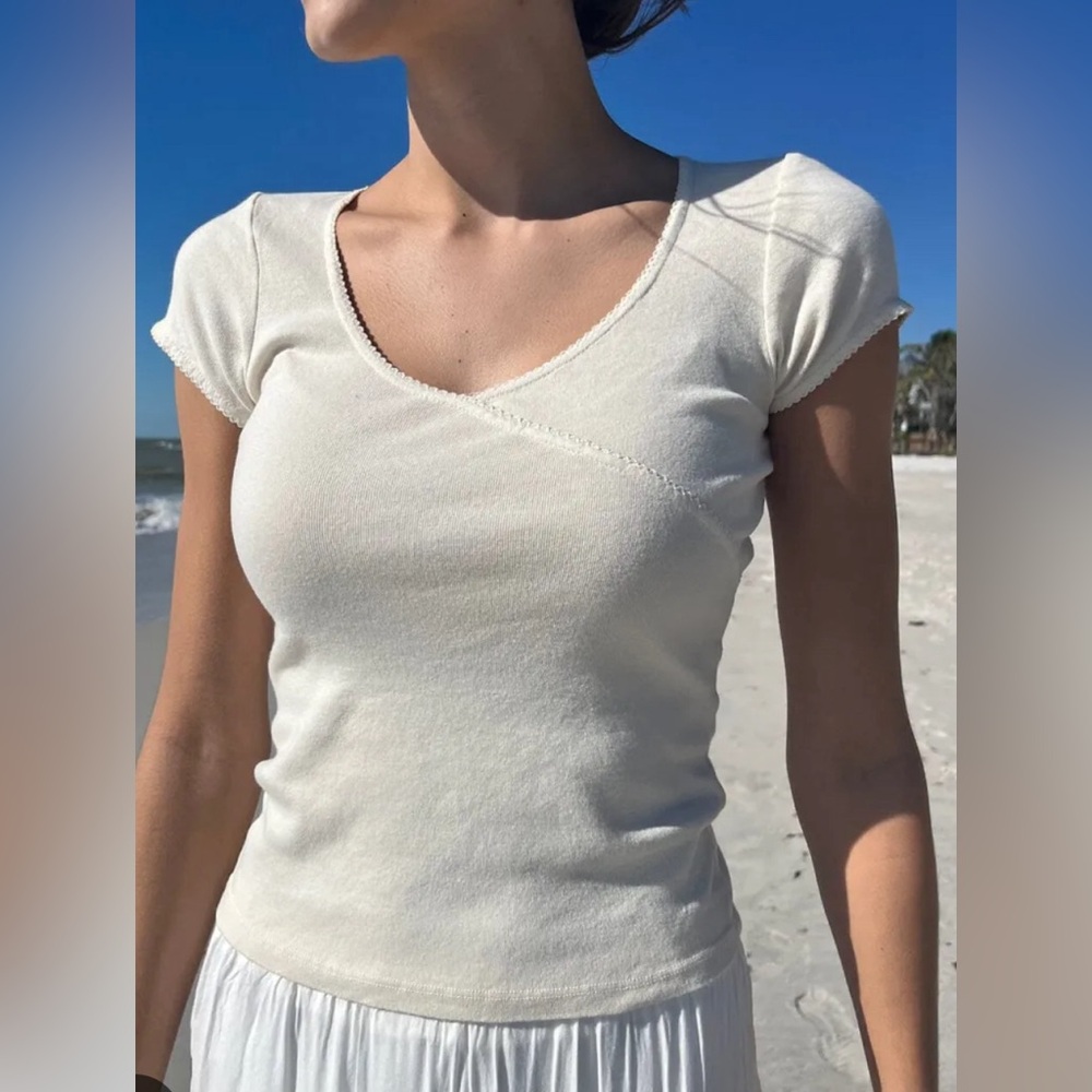 brandy melville white starla scalloped top